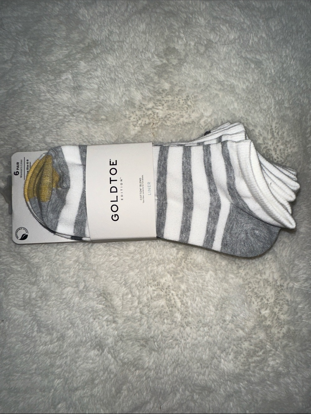 Gold Toe Women’s Low-Cut Stripe Socks in Gray, White & Gold Accent